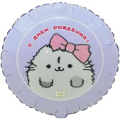 Шар фольга с рисунком 18"ВЗ круг ДР ПушМяу Кошка серая