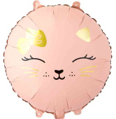 Шар фольга с рисунком 18"ВЗ круг Кошечка с бантом розовая