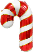 НГ Шар фольга фигура Леденец трость Золотая полоска Белый Красный 29'' 74см FL (P)