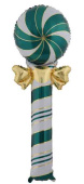 НГ Шар фольга фигура Леденец трость с бантом ЗеленыйЗолото 59" 150смFL (упак)