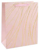 Пакет бумажный XL 31х41см Золотые нити Дизайн №1 Светло-розовый Металлик