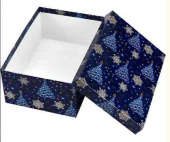 НГ Коробка прямоугольник 21х14х7см Елочки и снежинки