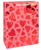 Пакет бумажный M 18х23см Множество сердец