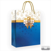 Пакет бумажный M 18х23см Бант на синем