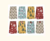 НГ Пакет Крафт без ручек 12х8х23 кулек для подарка бумажный Ассорти с наклейкойАА